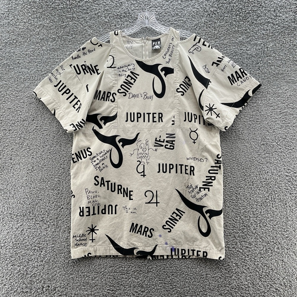 PAM Perks Mini Dress Women Medium Cream Planet Graphic Avant Garde Streetwear